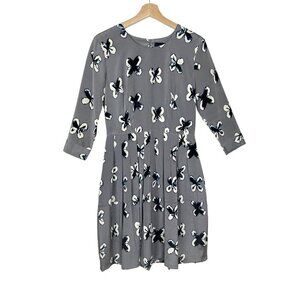 Samantha Sung Gray Floral Print Flare Pleated Dress  Size 6